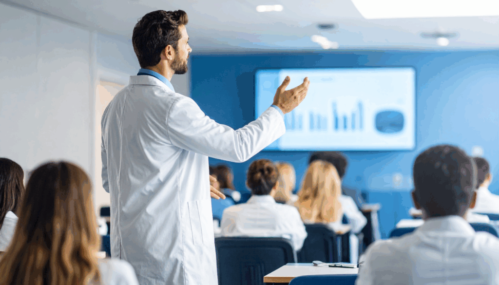 Firefly_un scientifique qui donne une conference dasn un salle rempli d'étudiant - 952167